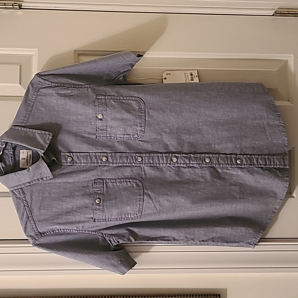 MUTUAL WEAVE MENS BLUE FRONT BUTTON SHORT SLEEVE SHIRT SIZE SMALL